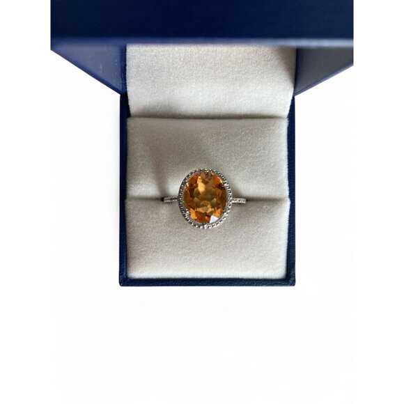 Vintage Style Sterling Silver Ring Oval 4.5 Ct Natural Citrine and Diamonds 7.25 - Picture 7 of 7